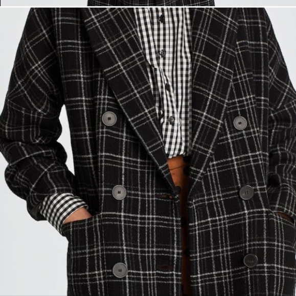 Zara Long Plaid Tartan Checkered Coat Jacket - Picture 5 of 10